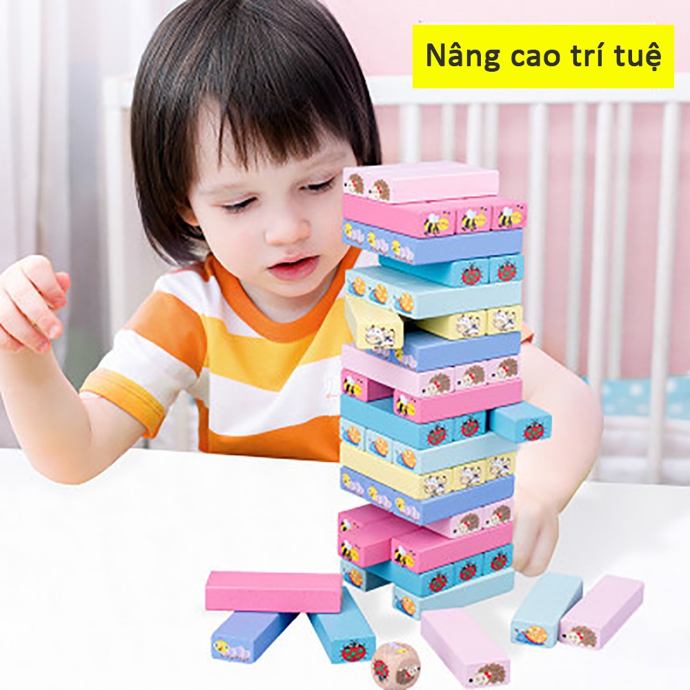 Đồ chơi rút gỗ - 51 thanh nhiều màu in hình động vật cỡ lớn in màu cỡ lớn in hình con vật đáng yêu