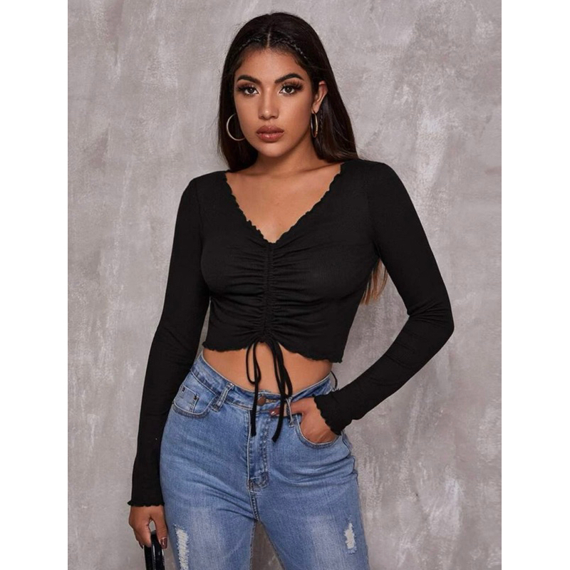 Ams6 croptop tay dài rút dây