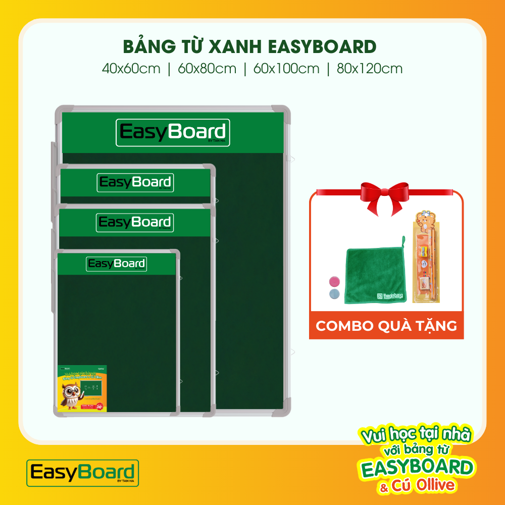 HCM - Bảng Từ Xanh Hàn Quốc Easyboard - KT 60x80cm, 60x100cm, 80x120cm - Bảng Tân Hà - Tặng Kèm Phụ Kiện