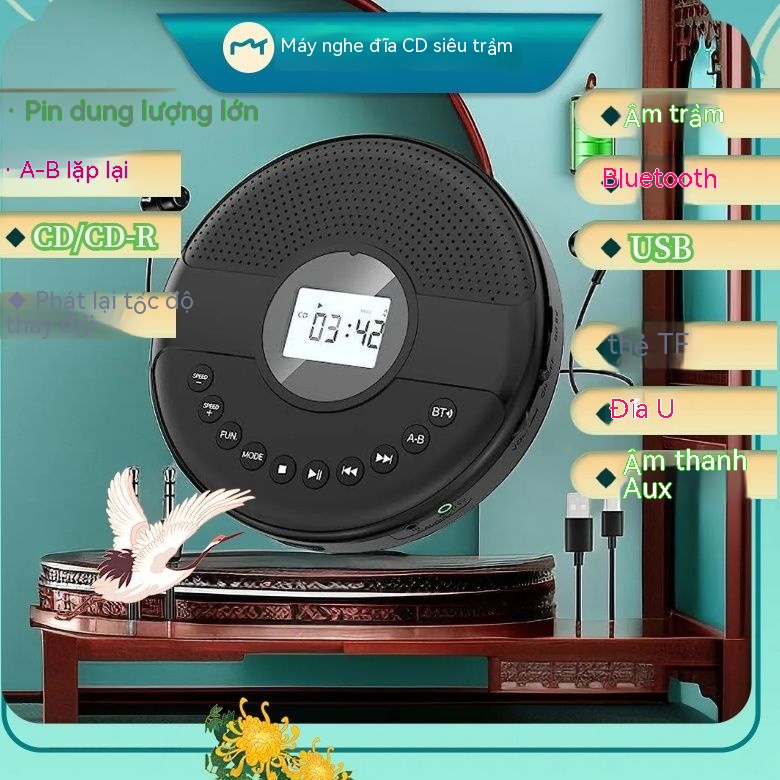 Đầu nghe nhạc CD sạc, Walkman di động, lặp đi lặp lại máy nghe nhạc MP3, loa ngoài, thẻ TF Bluetooth ổ đĩa USB
