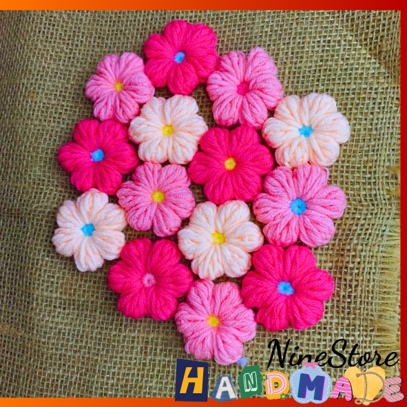 Hoa 6 cánh, hoa móc len 6 cánh, hoa trang trí, làm áo, túi thủ công handmade_Nine Store