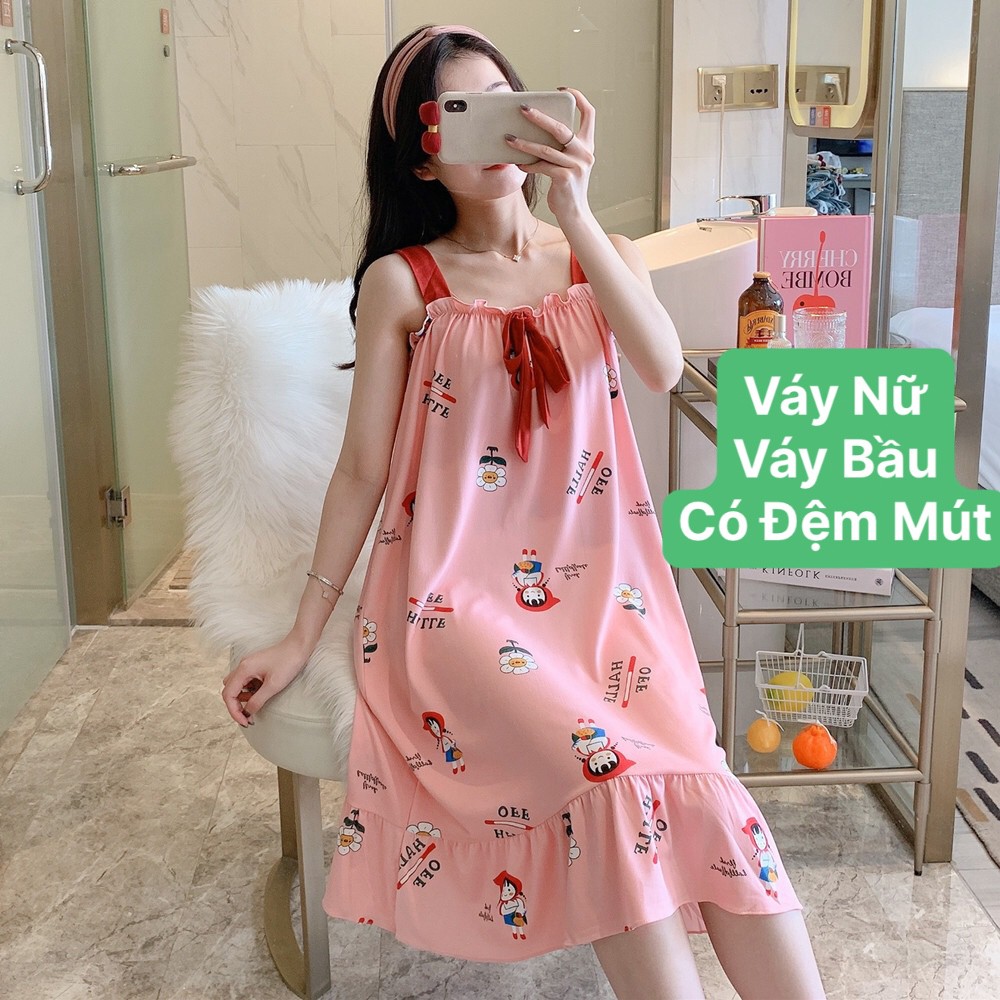 [Hoàn Tiền 6%] Váy 2 dây có đệm mút MÙA HÈ cực kì thoải mái