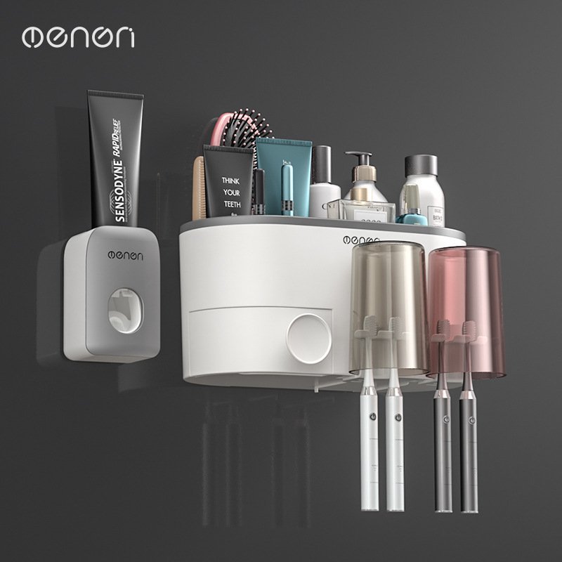 Giá Đề Đồ Nhà Tắm OENON, Kệ treo bàn chải đánh răng Tặng Kèm 2 cốc đánh răng lắp đặt dán tường - OE041
