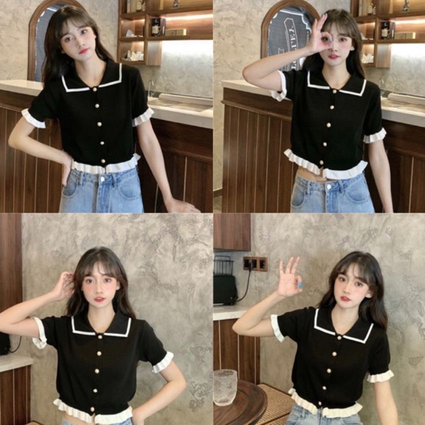 [ FreeShip đơn hàng từ 49k ] ÁO THUN LEN DỆT KIM, ÁO THUN NỮ CỔ BẺ VIỀN BÈO TIỂU THƯ CROPTOP HÀNG QUẢNG CHÂU - THƠI TRANG CAO CẤP Xưởng May Bảo Anh