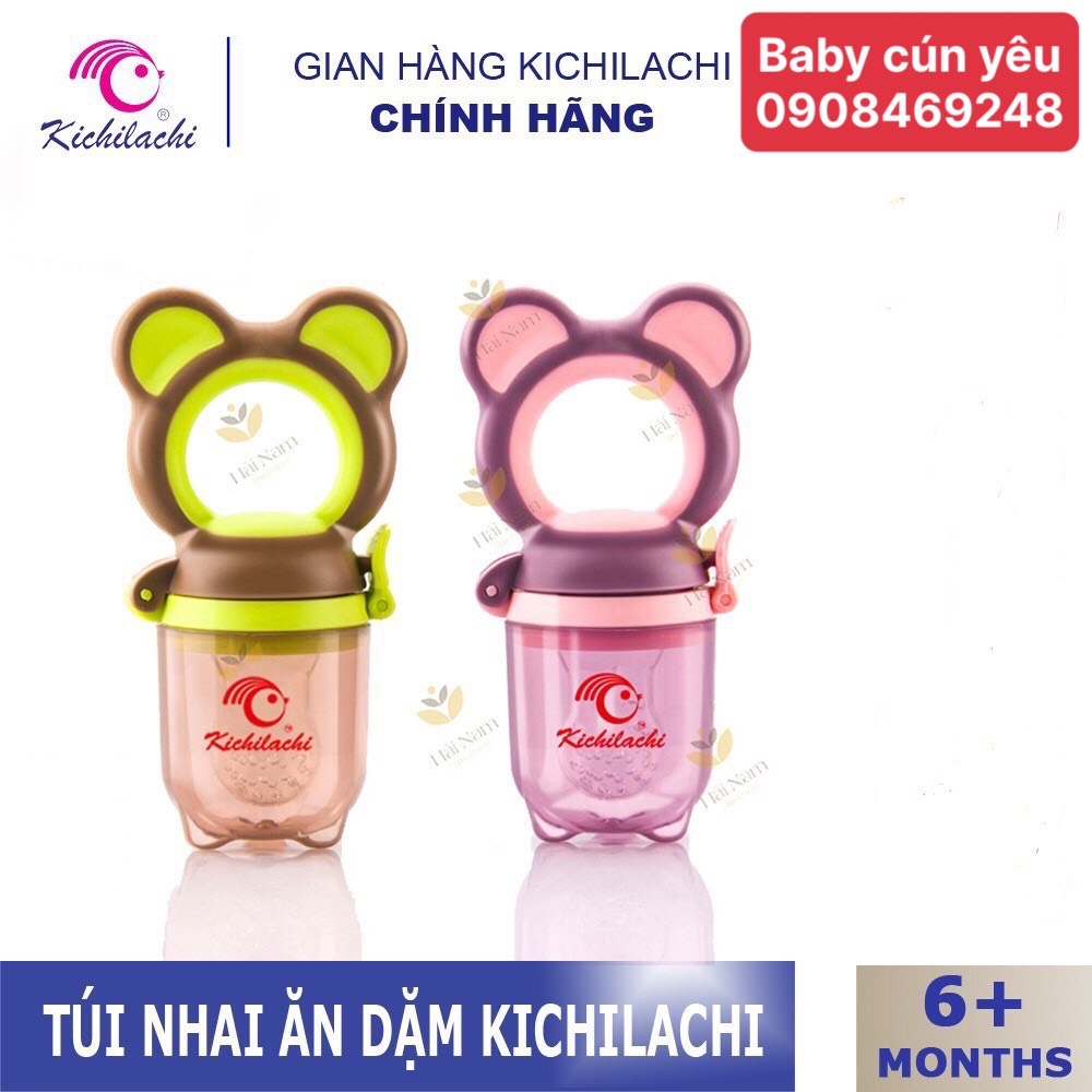 Túi nhai ăn dặm chống hóc 3 núm nhai kèm dây đeo Kichi cho bé