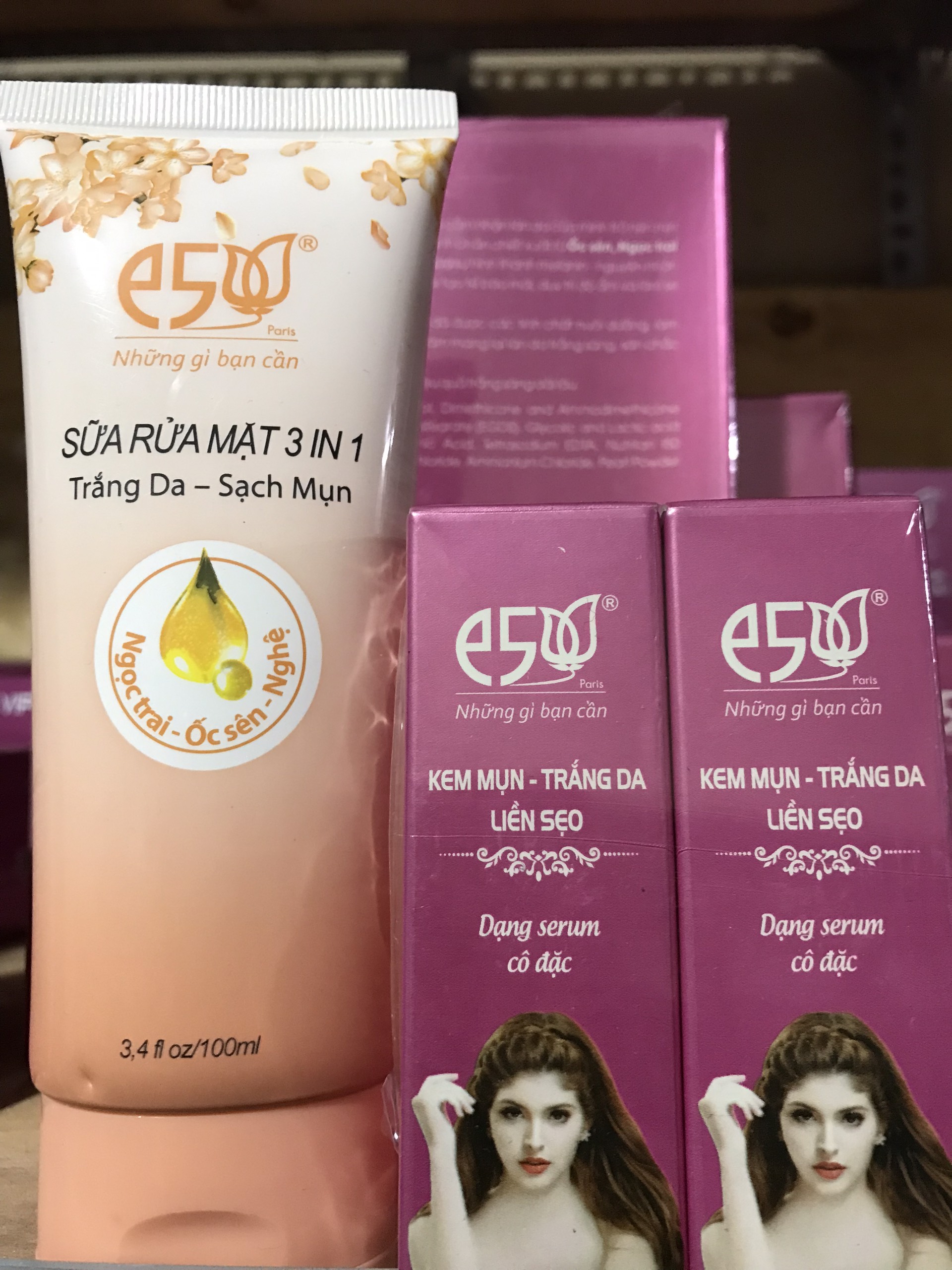 Combo E5 Serum mụn thâm 10ml và sữa rửa mặt sạch mụn 100ml Mỹ Phẩm Kim Ngân