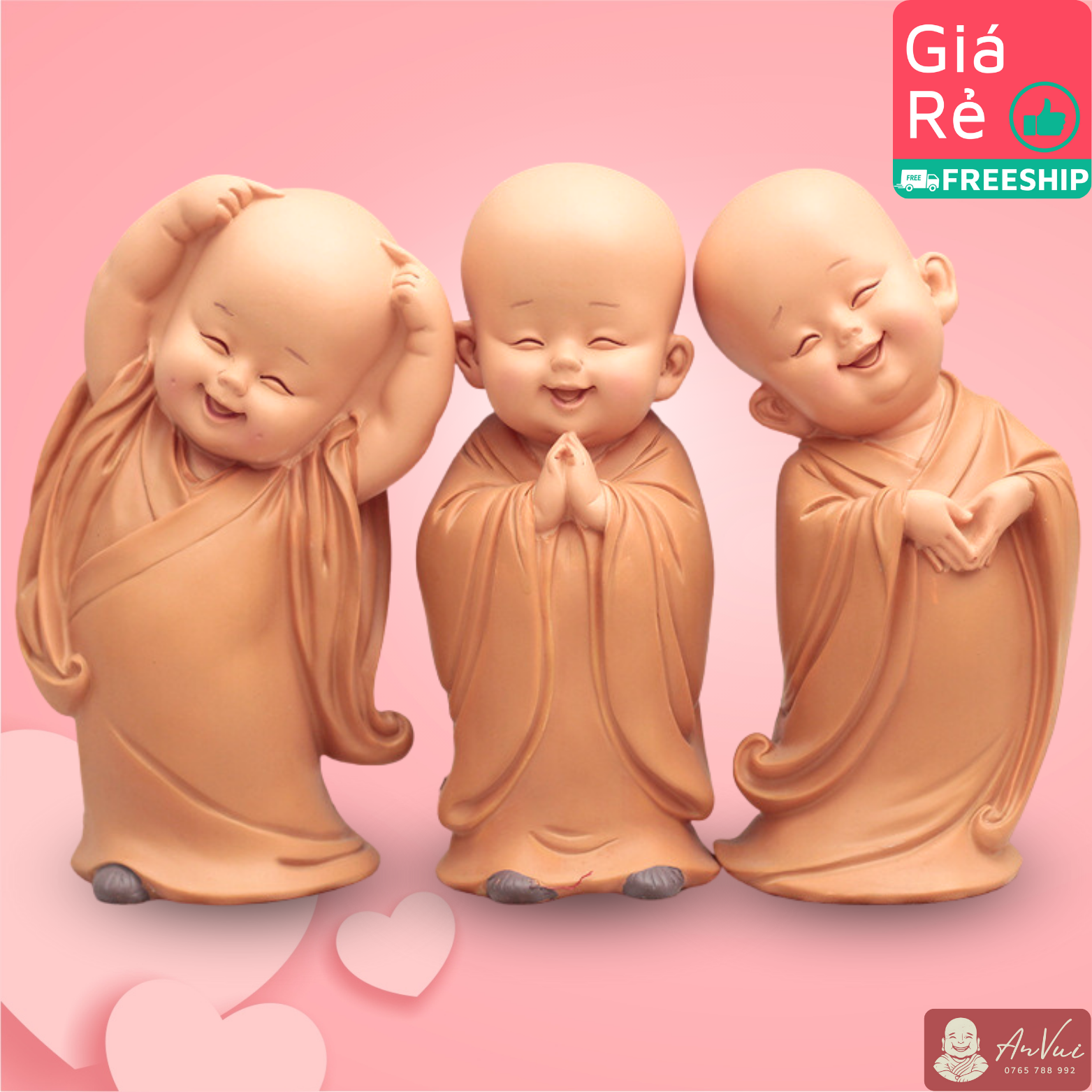 Tượng chú tiểu yêu đời tự tại size lớn, trang trí để bàn, quà tặng 12 cm 16 cm