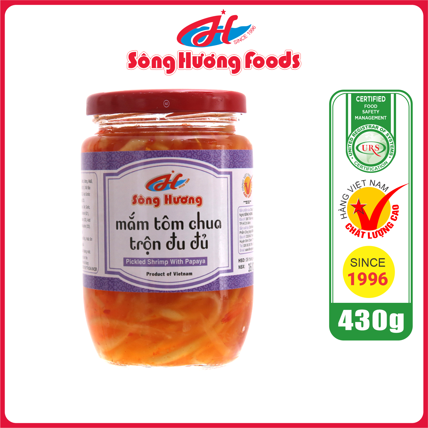 Mắm Tôm Chua Trộn Đu Đủ Sông Hương Foods Hũ 430g - Ăn kèm cơm , bún , phở , mì tôm , ăn vặt , thịt nướng