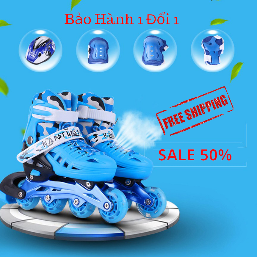 Giày Trượt Patin 4 Bánh 2 Hàng - Giầy PaTin Trẻ Em Người Lớn - Mâu Mới 2020 - Tặng Kèm Đồ Bảo Hộ - BH 12 THÁNG
