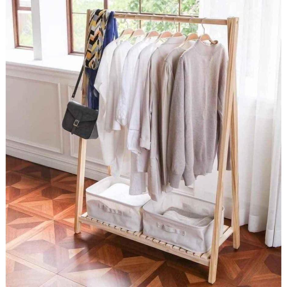 Kệ treo quần áo bằng gỗ, kệ phơi đồ đa năng chữ A 1 tầng