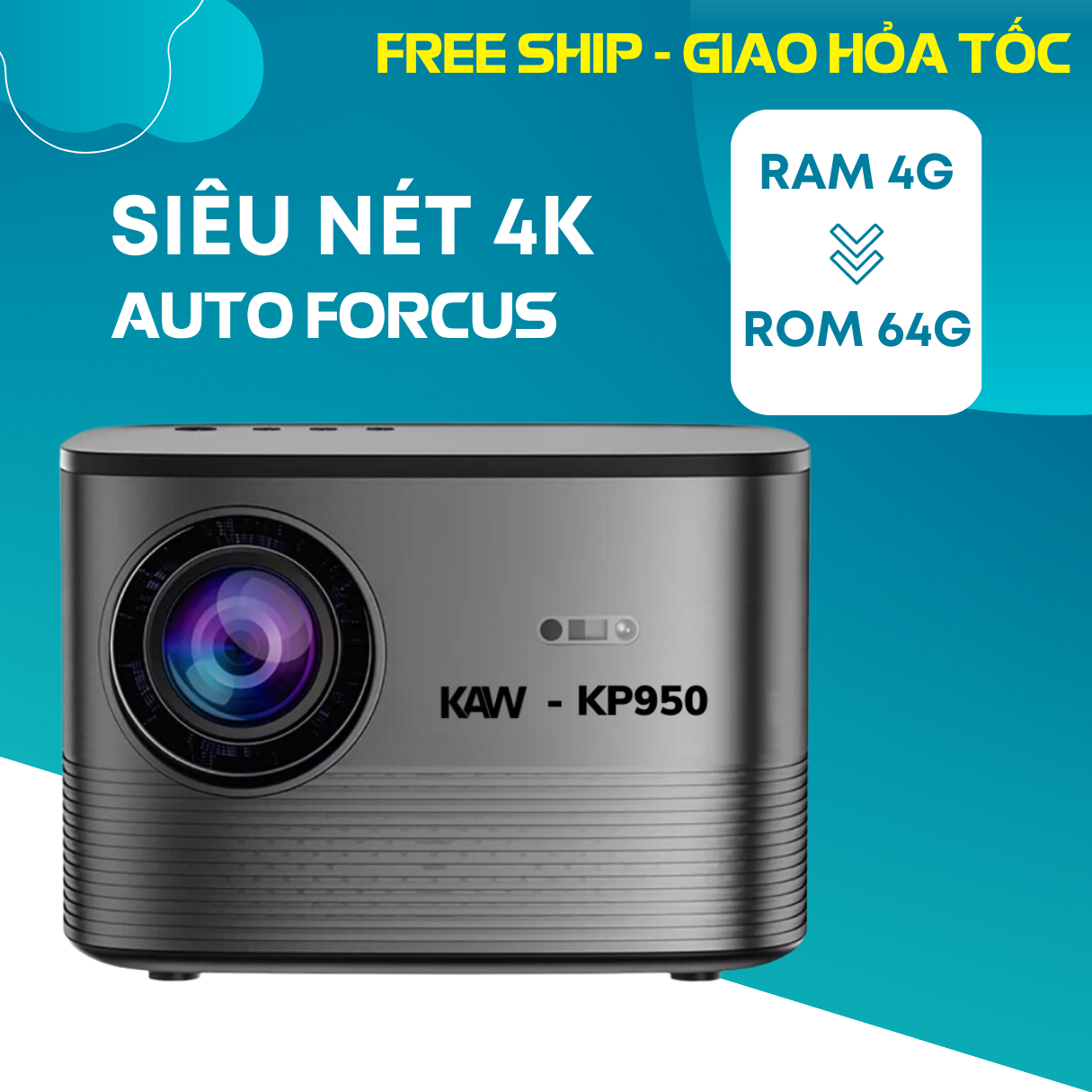 Máy chiếu phim KAW KP950, Máy chiếu cao cấp hệ điều hành androi chất lượng hình ảnh 4K, Máy chiếu mini chiếu phim gia đình- Bảo hành chính hãng 12 tháng