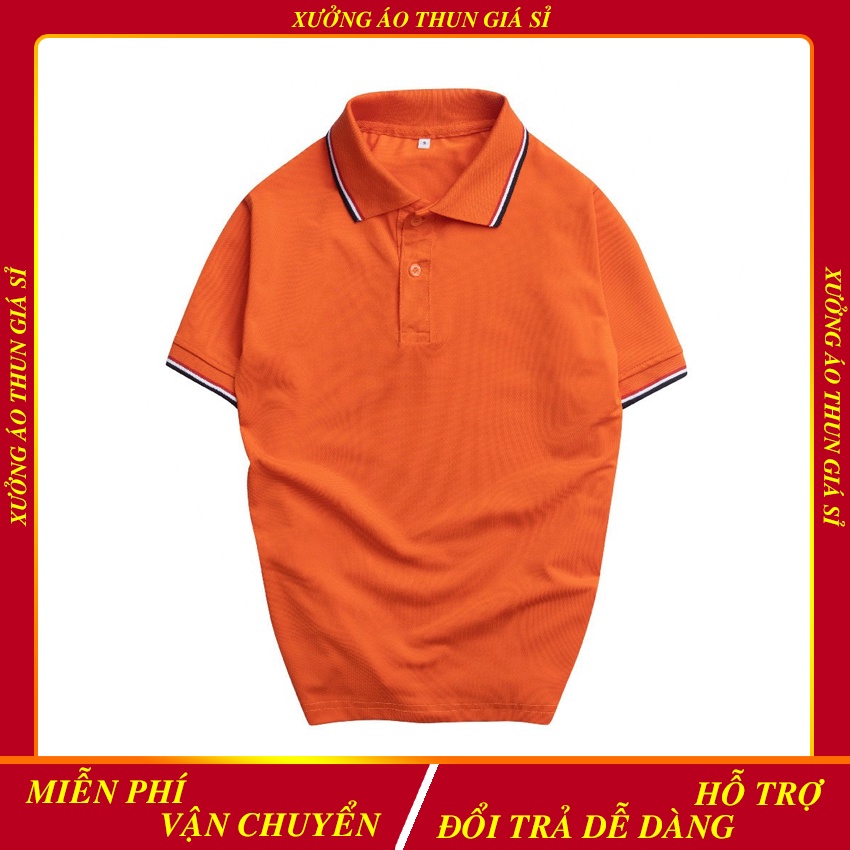 Áo thun cổ trụ vải cá sấu thái 4 chiều màu cam