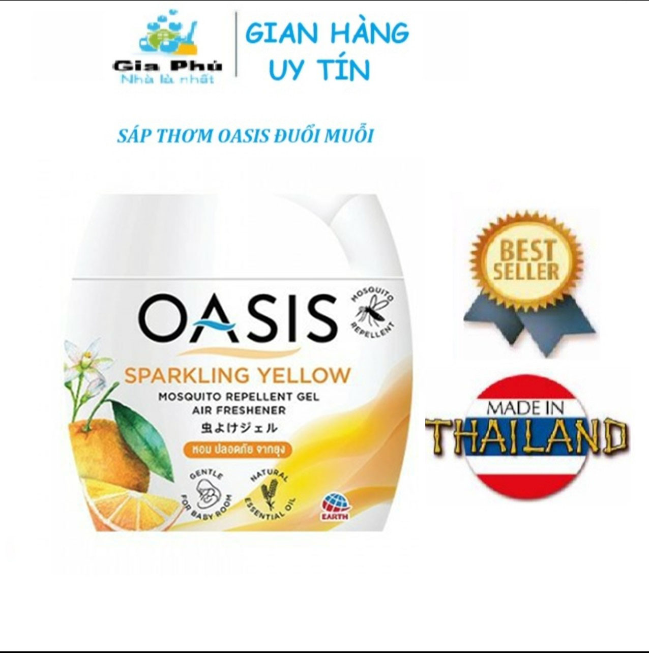 Sáp thơm phòng oasis 180g đuổi muỗi màu vàng - hương chanh