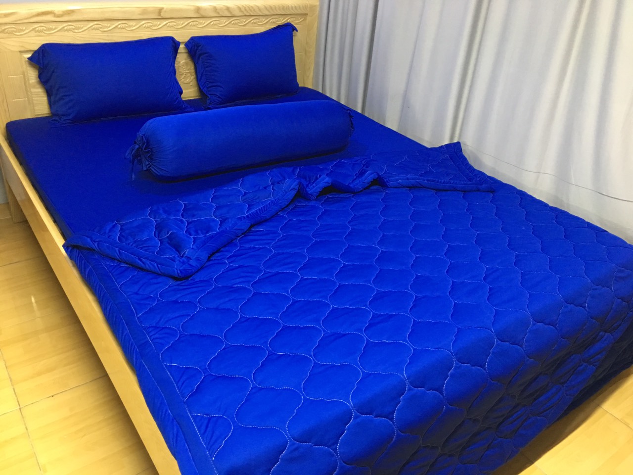 Trọn Bộ Chăn Ga Gối Thun Lạnh Hàn Quốc Lan Phạm Bedding-Xanh Biển