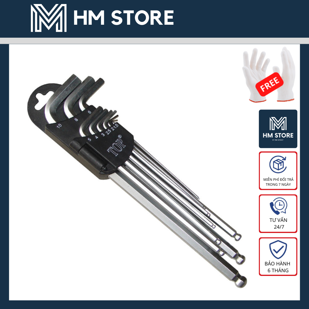 Bộ Lục Giác 9 Cây TOP Hệ Inch (1/16” - 3,8”) - THÉP KHÔNG GỈ CAO CẤP