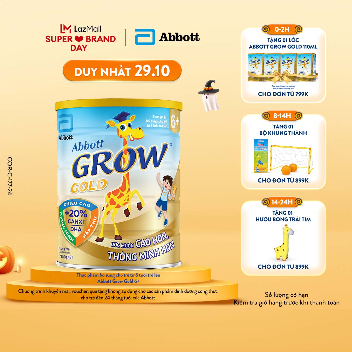 (CHỈ 29.10 TẶNG QUÀ CHO ĐH TỪ 799K-SLCH) Lon Sữa bột Abbott Grow Gold 6+ hương vani 850g