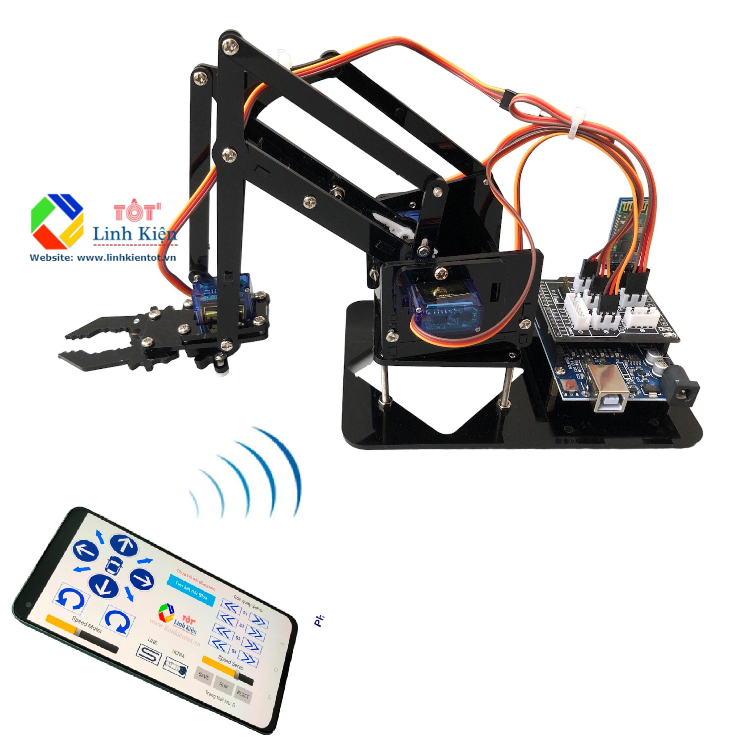Bộ cánh tay robot 4 bậc đầy đủ điều khiển bluetooth qua điện thoại - arm 4dof arduino uno r3 control