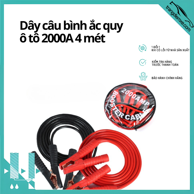 Dây câu bình ắc quy ô tô 2000A 4 mét - Nổ máy ô tô khẩn cấp BY-618