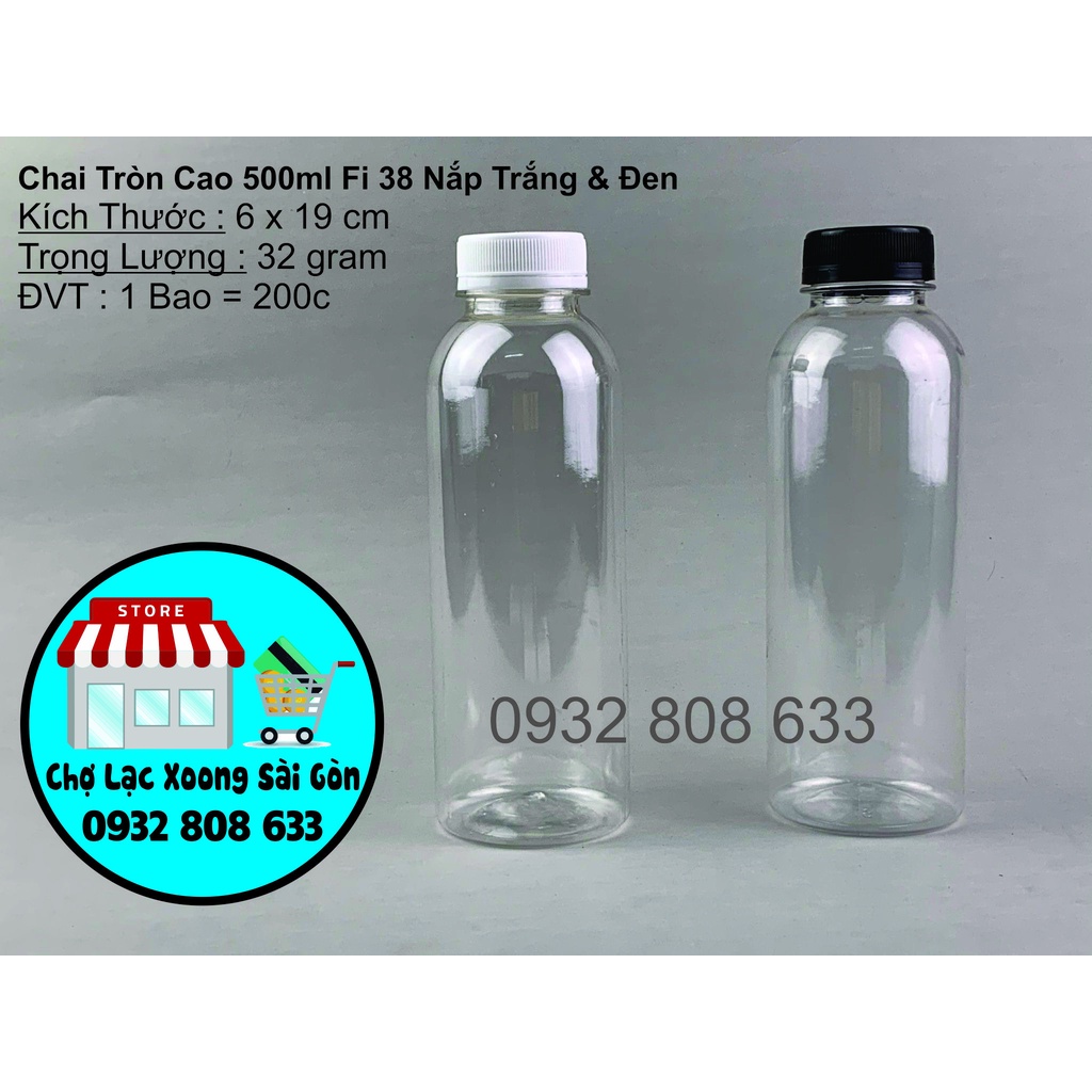 Combo 100 chai tròn 500ml nắp vặn fi 38 miệng rộng