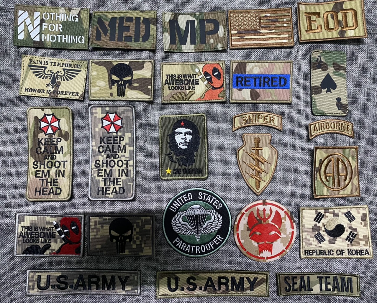 Shop chuyên về tem dán, patch velcro kiểu hook loop (mặt gai dán vào mặt bông) hoặc may trang trí đồ lính Mỹ balo 511 balo tactical, áo phong cách lính tactical có sẵn mặt bông