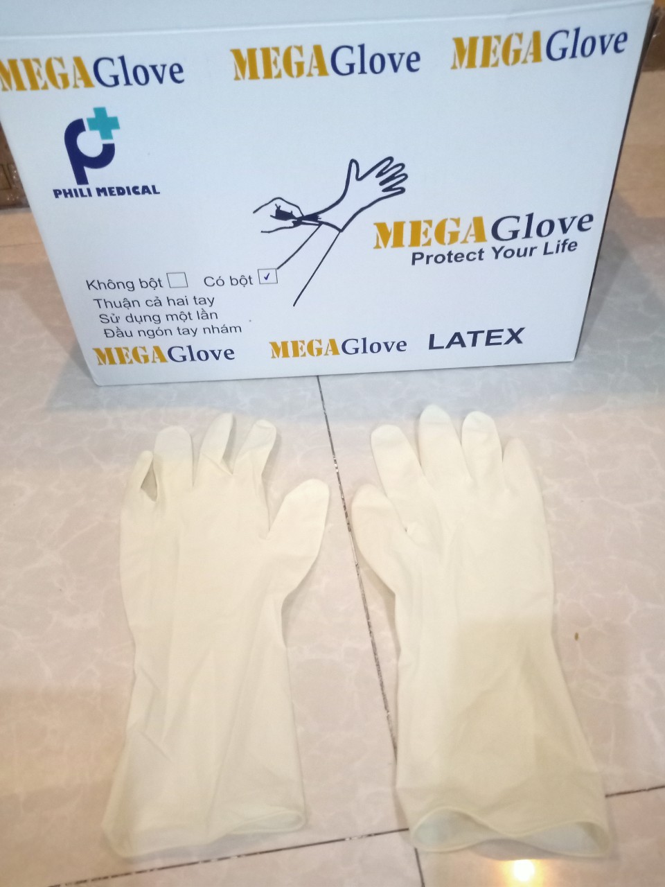 Hộp 100 chiếc găng tay y tế latex tay dài 29cm có bột/không bột, size s, m, l