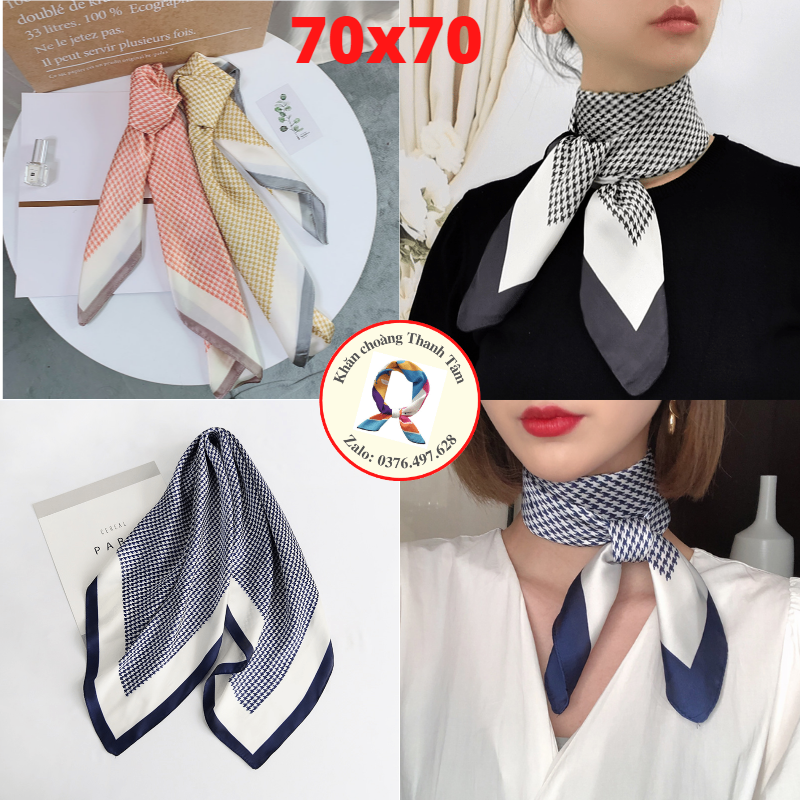Khăn Lụa Vuông 70cm Quàng Cổ Quấn Tóc Làm Áo Yếm Lụa- Caro xinh