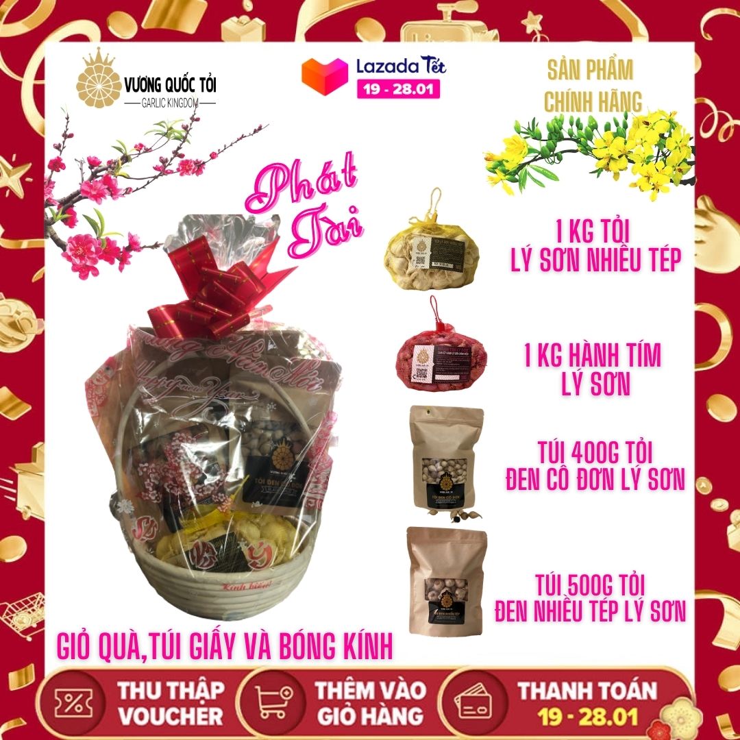 Giỏ quà tết phát tài - vương quốc tỏi - món quà sức khoẻ cho người thân yêu, quà tặng cho sếp, quà cho bố mẹ, qùa cho đối tác