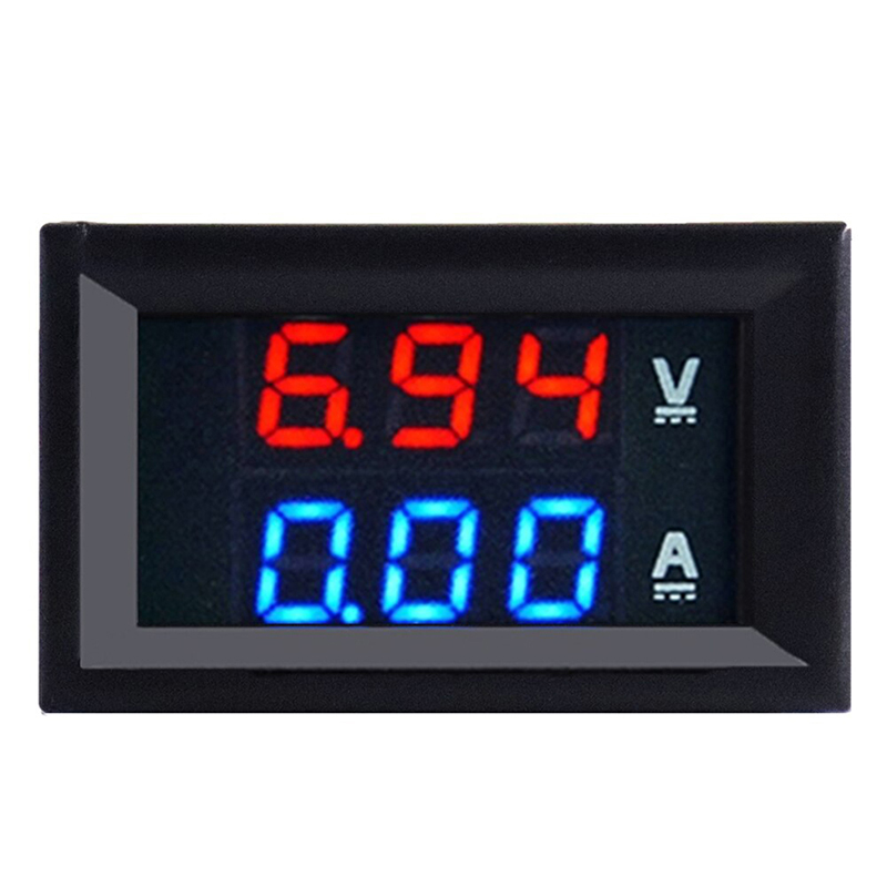 Thời trang Dc 0-100V 10A kỹ thuật số vôn kế Ampe kế hiển thị kép Điện áp Detector hiện tại Meter Bảng điều chỉnh Amp Volt đo 0.28 "Red Blue LED