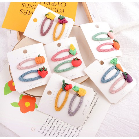 Set 2 kẹp bấm tóc mái bọc vải cho bé gái