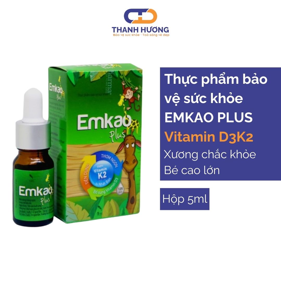 Siro bổ sung Vitamin D3, K2 EMKAO PLUS dinh dưỡng giúp xương trẻ chắc khỏe, phát triển chiều cao
