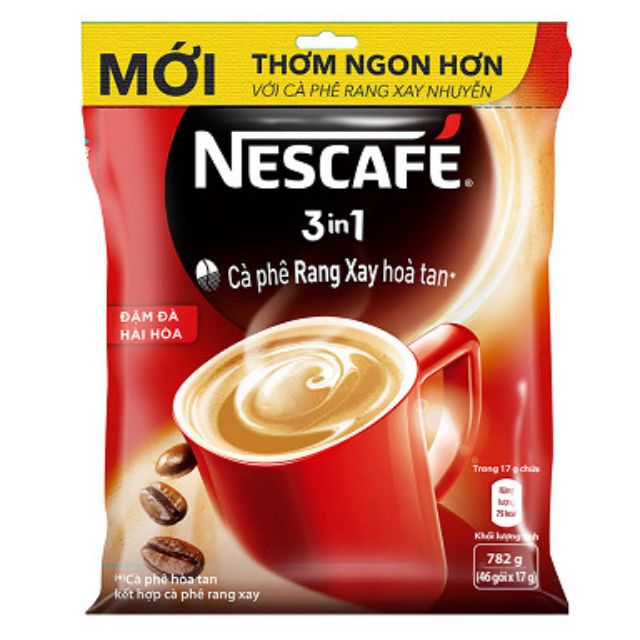 Bịch NESCAFE 3in1 Cafe Rang Xay Hòa Tan - NESCAFE đỏ  46 gói X 17g