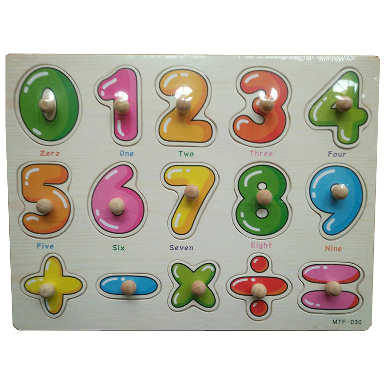 Bộ số từ 0 - 9 bằng gỗ có núm cầm