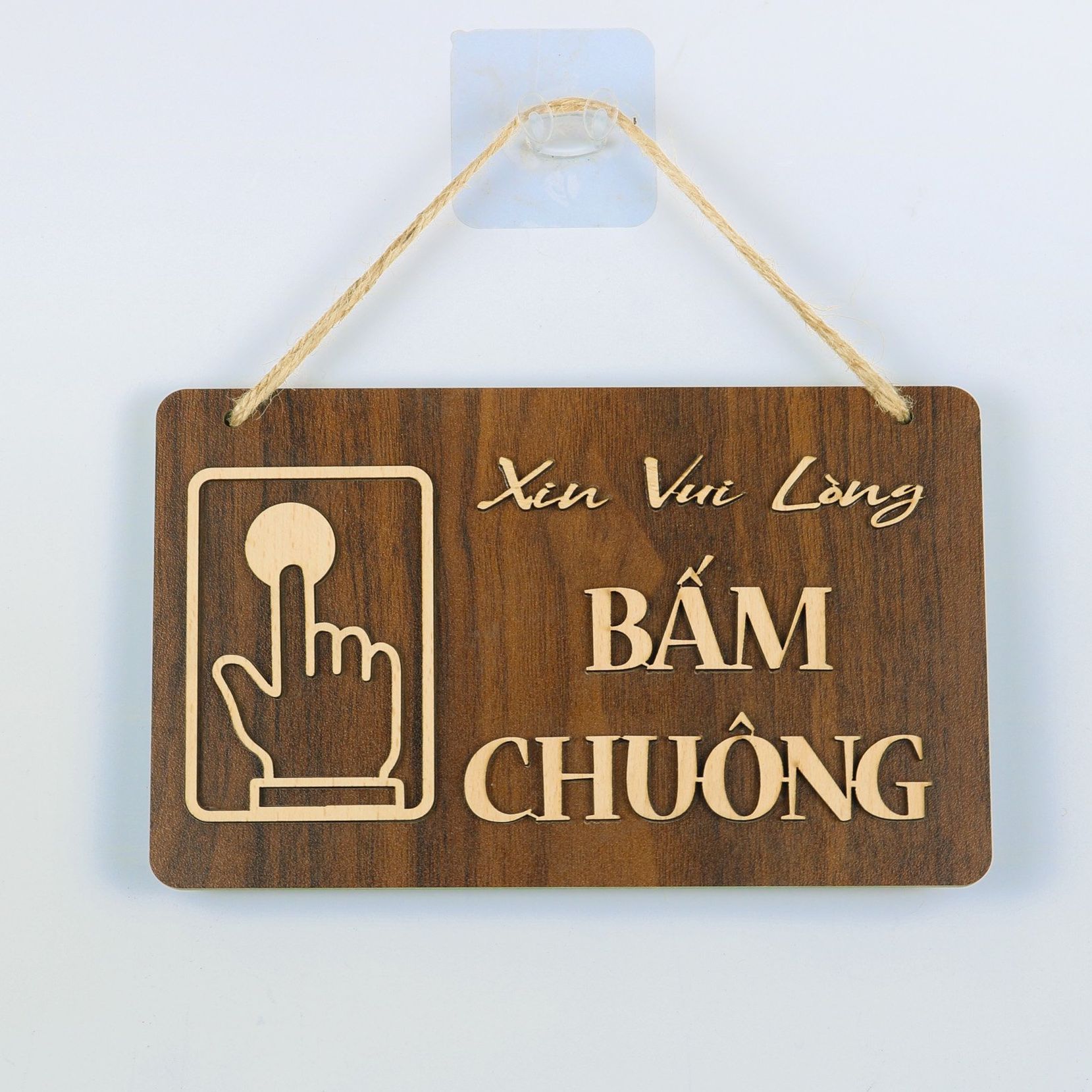 Bảng gỗ trang trí nhà cửa cửa hàng Vui lòng bấm chuông