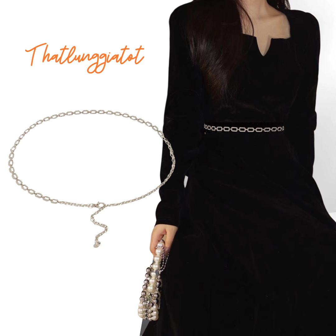 Thắt lưng xích nữ màu vàng và bạc phong cách Hàn Quốc phối áo vest blazer, đầm DV508 - Thắt Lưng Giá Tốt