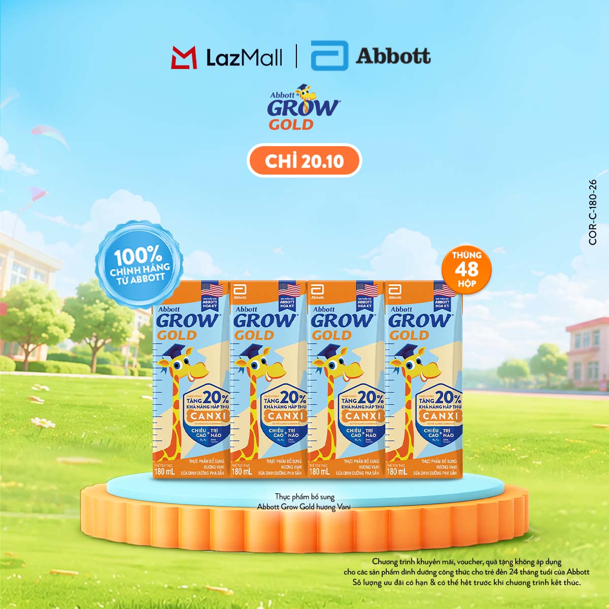 Thùng 48 hộp thực phẩm bổ sung sữa tiệt trùng pha sẵn Abbott Grow Gold hương Vani 180ml cho trẻ từ 1 tuổi (bao bì thay đổi theo từng đợt nhập hàng)