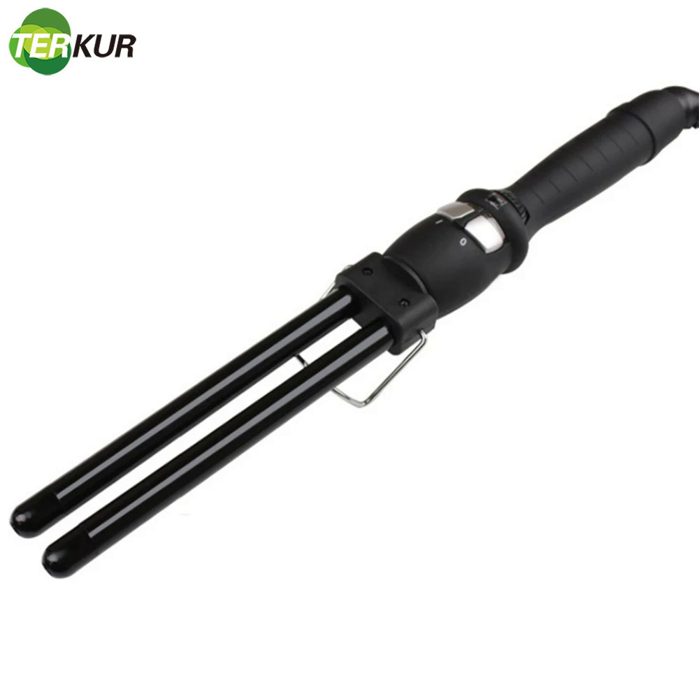 Curling sắt với Tourmaline Lớp phủ gốm 13mm tóc Curler Cây Đũa phép con lăn chống bỏng cách điện tip đôi ống công cụ tạo kiểu tóc