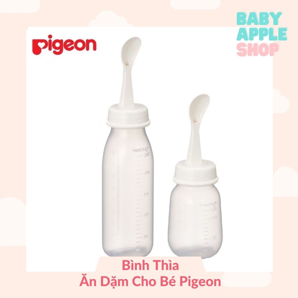 Bình Thìa Ăn Dặm Cho Bé Pigeon Trong Suốt Có Vạch Chia Hai Loại Nhỏ 120cc Lớn 240cc