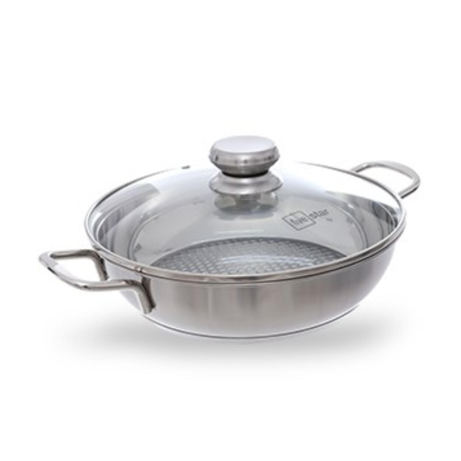 Chảo lẩu xào caro 3 đáy inox 430 Fivestar Standard nắp kính (24cm) L24-3DG -shopbepxinh