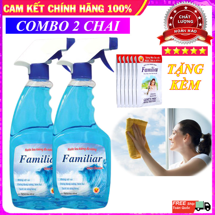 Combo 2 Chai Nước Lau Kiếng Familiar Đa Năng 650ml 1 Dây Sữa Tắm Tinh Chất Sữa Dê Familiar - Nước lau kiếng đa năng giúp rửa sạch lớp bụi bám cho kiếng sáng bóng