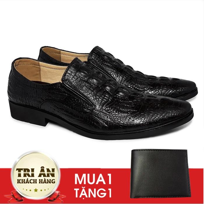 Giày tây nam da bò, da bò thật được dập vân cá sấu đẳng cấp, đế cao su đúc được may chắc chắn, có rãnh chống trượt an toàn HS09 - Tặng Ví Da Nam, Hapyshoesvn