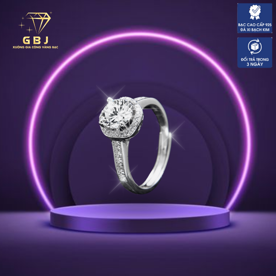 Nhẫn xoàn đính đá tròn cao cấp chuẩn bạc 925 - gbj47505 - gia bảo jewelry