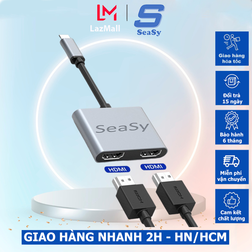 Hub chuyển đổi typec ra cổng 2 hdmi seasy ss92