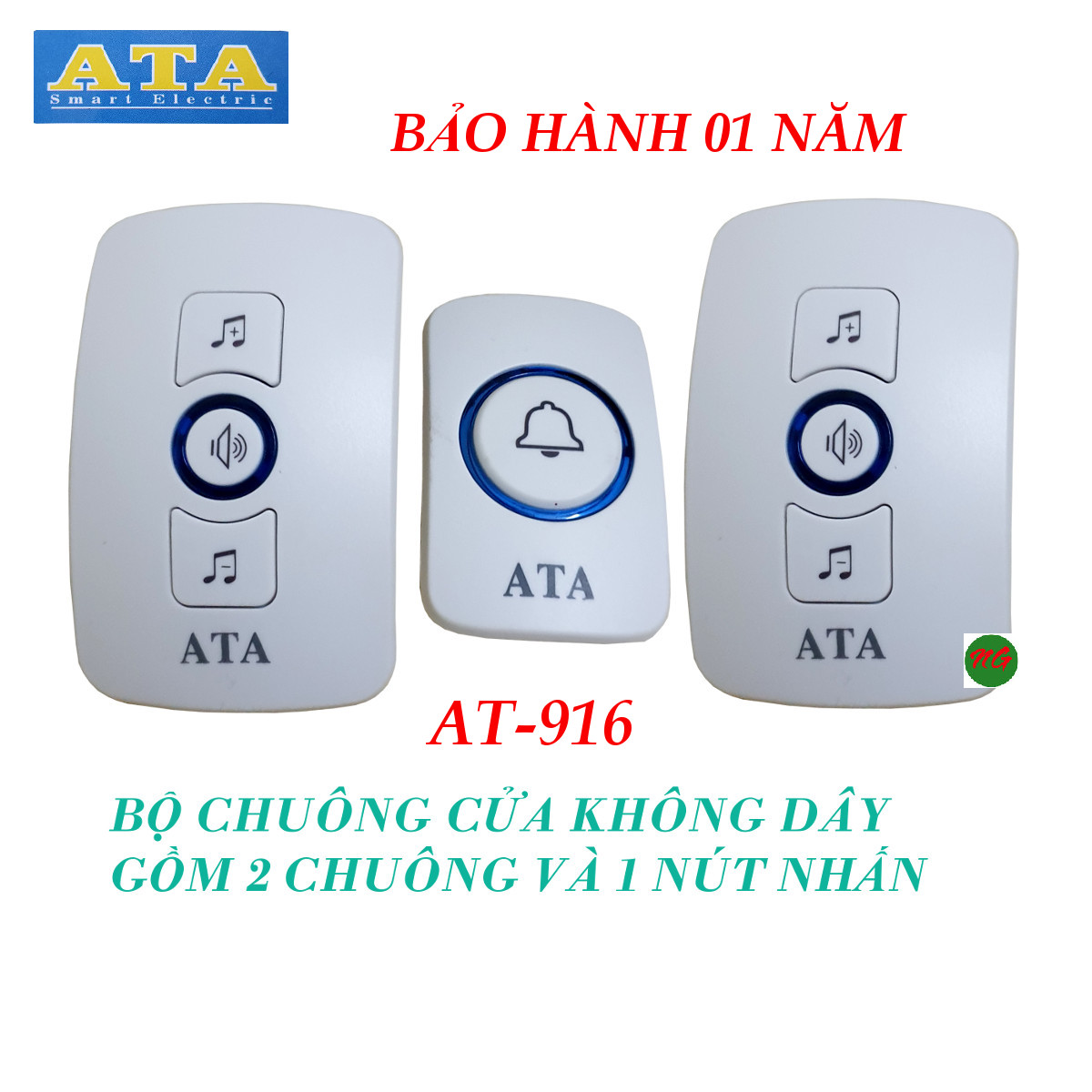Bộ chuông cửa 2 CHUÔNG không dây ATA AT-916 - tích hợp được nhiều chuông hoặc nút nhấn, cảm biến, cửa từ. Bảo hành 01 năm
