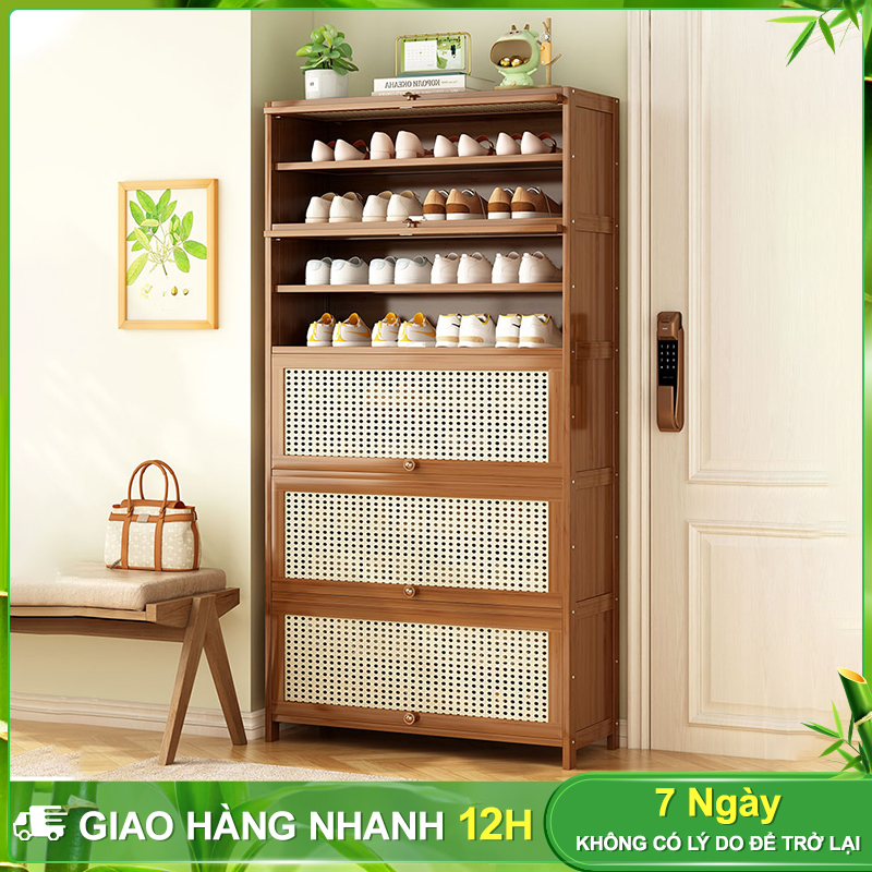 BOHO Cửa xếp Tủ giày giá giày ngăn kéo tủ giày giá giày tủ giày tủ giày tre khỏe