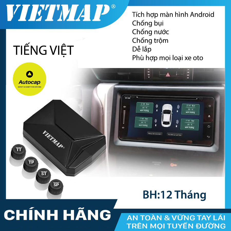 Cảm Biến Áp Suất Lốp VIETMAP V1A Tích Hợp Màn Hình DVD Android