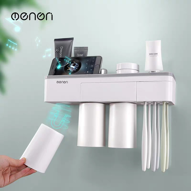 Kệ Phòng Tắm thông minh kèm 3 cốc cao cấp hút từ tính, kệ dính tường để đồ nhà tắm tiện ích gia đình - Oenon
