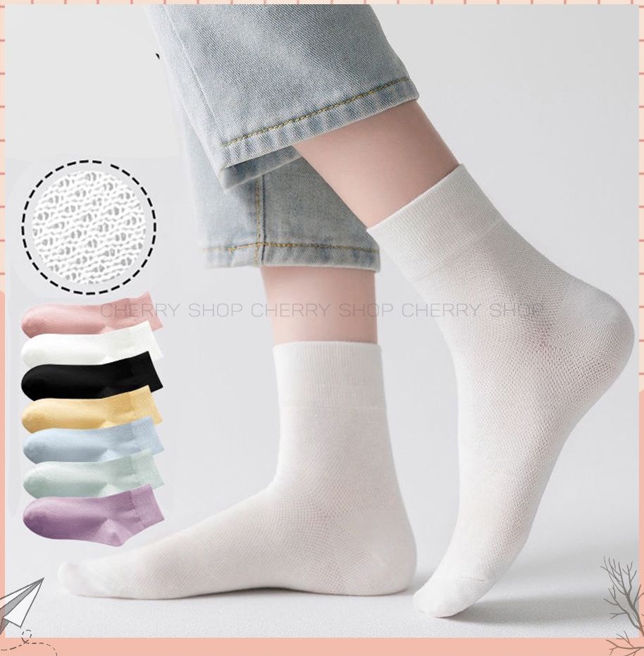 Tất cổ cao nữ nam trơn chất vải mềm dày thoáng khỉ vớ nữ nam cổ cao Unisex phong cách Hàn Quốc