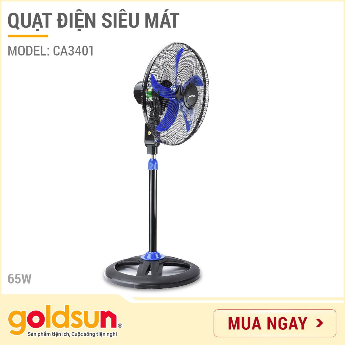 Quạt đứng công nghiệp goldsun ca3401 - công suất 65w - bảo hành 24 tháng