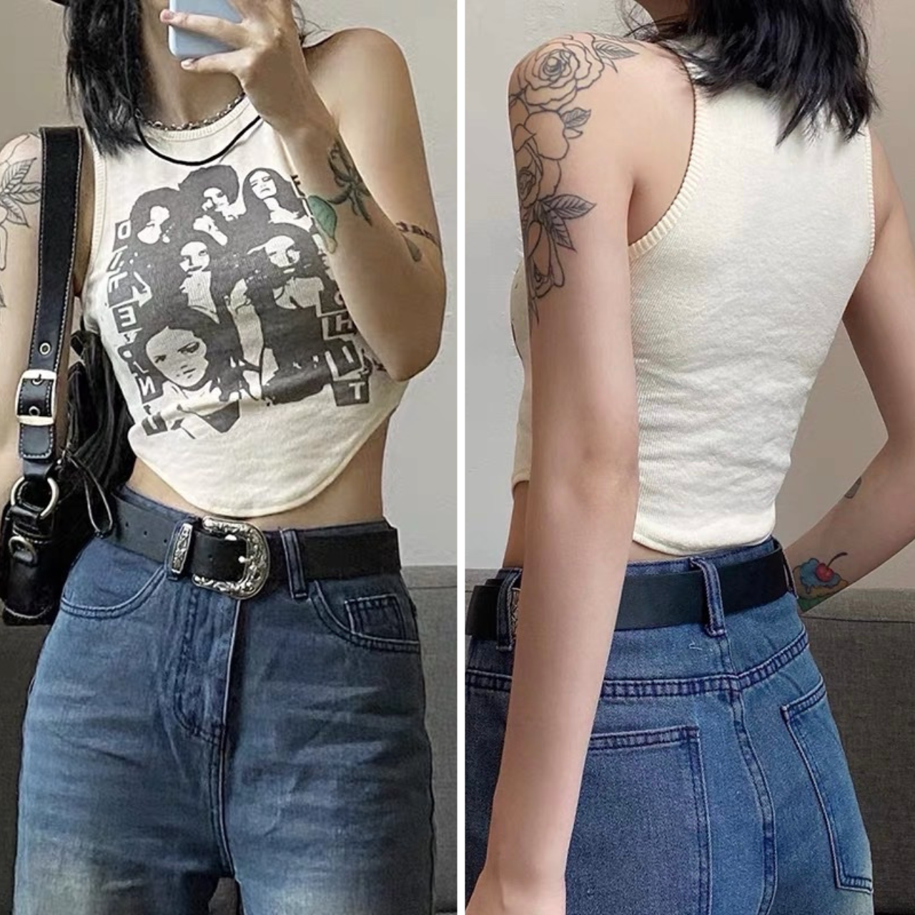 Áo thun croptop A7 dáng ôm in hình phong cách Vintage cá tính độc đáo