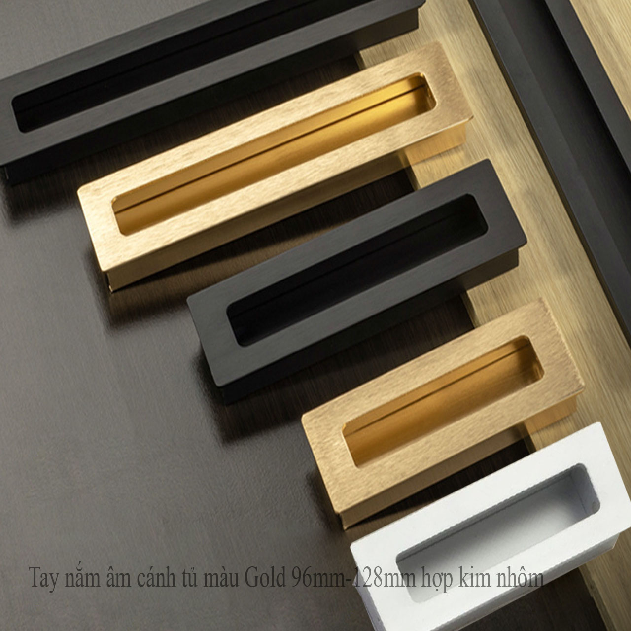 Tay nắm âm tủ Đen Mờ,gold,trắng mờ